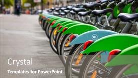  Presentation with paris france - Slide deck featuring row-of-parked-electric-bikes background and a gray colored foreground