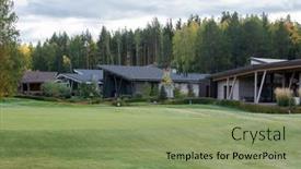  Presentation with green lawn - Presentation design enhanced with row-of-several-new-country background and a seafoam green colored foreground