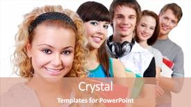  Presentation with classmates - PPT layouts featuring row-of-smiling-classmates background and a coral colored foreground