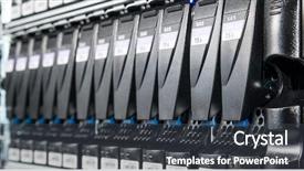  Presentation with storage - Beautiful presentation design featuring row of storage ssd drives backdrop and a dark gray colored foreground