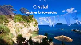  Presentation with zakynthos - Slide deck having row of straw umbrellas and lounges at beach zakynthos greece background and a cobalt blue colored foreground