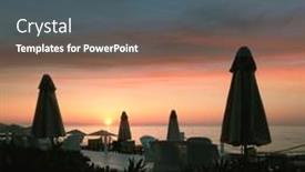  Presentation with pink sky - Slide deck featuring row-of-sunshade-umbrellas background and a ocean colored foreground