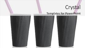  Presentation with pen laptop coffee cup clips - Slides featuring row of three black coffee background and a  colored foreground