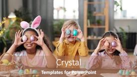  Presentation with intercultural - Theme having row-of-three-cheerful-intercultural background and a coral colored foreground