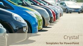  Presentation with used cars - Slide set with row-of-used-cars-rental background and a soft green colored foreground