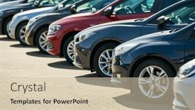  Presentation with used cars - Slide deck consisting of row-of-used-cars-rental background and a soft green colored foreground