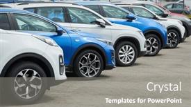  Presentation with used cars - PPT theme with row-of-used-cars-rental background and a gray colored foreground