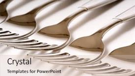  Presentation with dinner - PPT theme with row-of-white-dinner-forks background and a soft green colored foreground