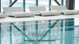  Presentation with plastic beads in water - Audience pleasing PPT layouts consisting of row-of-white-plastic-deckchairs backdrop and a light blue colored foreground