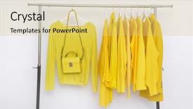  Presentation with clothing wooden clothes hanger object - Presentation design consisting of row of yellow clothing background and a yellow colored foreground