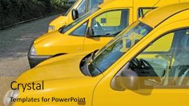  Presentation with car service - Audience pleasing presentation theme consisting of row of yellow service cars backdrop and a gold colored foreground