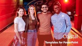  Presentation with tracks - Slide deck with row-of-young-cheerful-friends background and a red colored foreground