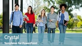  Presentation with students walking on campus - PPT theme featuring row on college campus background and a teal colored foreground