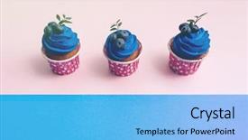  Presentation with cupcakes - Cool new slide deck with row over two color plain backdrop and a light blue colored foreground