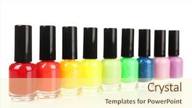  Presentation with nail - Presentation theme having row vials - colorful nail polishes isolated background and a  colored foreground
