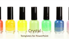  Presentation with nail - Beautiful presentation featuring row vials - colorful nail polishes isolated backdrop and a soft green colored foreground
