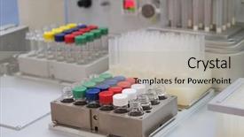  Presentation with laboratory blood test tubes - Colorful presentation enhanced with row vials - image of test tubes backdrop and a  colored foreground