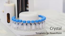  Presentation with test tubes - Presentation theme enhanced with row vials - image of test tubes background and a  colored foreground