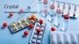  Presentation with pharmaceutical - Audience pleasing presentation theme consisting of row vials - lot of pharmaceutical products syringe backdrop and a light blue colored foreground