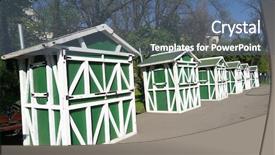  Presentation with green building - Colorful PPT theme enhanced with row wooden prefabricated building backdrop and a gray colored foreground