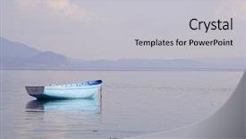  Presentation with peaceful - Slide deck featuring rowboat-on-a-peaceful-lake background and a light gray colored foreground