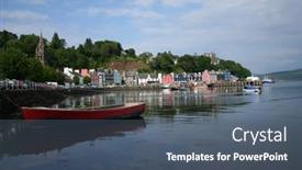  Presentation with rowing - Beautiful presentation theme featuring rowing-boat-in-tobermory-harbour backdrop and a dark gray colored foreground