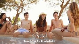  Presentation with neon edge - Cool new slides with rowing free - teenage friends sitting backdrop and a coral colored foreground