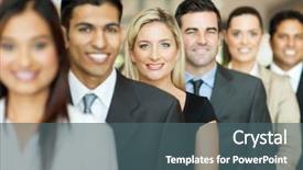  Presentation with team group - Presentation enhanced with rowing team - group of business executives standing background and a ocean colored foreground