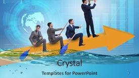  Presentation with rowing - Cool new theme with rowing team - teamwork concept with businessmen backdrop and a light blue colored foreground