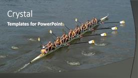  Presentation with rowing - Presentation design with rowing-team-rowing-ahead-during background and a gray colored foreground
