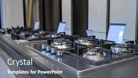  Presentation with retail store - Amazing presentation theme having rows-of-brand-new-gas backdrop and a gray colored foreground