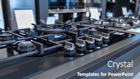  Presentation with retail store - Amazing slide set having rows-of-brand-new-gas backdrop and a ocean colored foreground