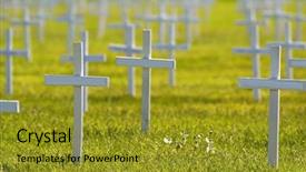  Presentation with soldiers - Colorful presentation theme enhanced with rows of crosses honoring soldiers backdrop and a gold colored foreground