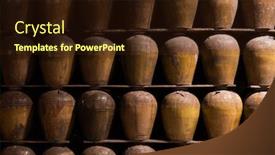  Presentation with alcoholic beverage - Colorful presentation enhanced with rows of fermented alcoholic beverage in the old pottery at puli brewery nantou taiwan backdrop and a wine colored foreground