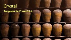  Presentation with alcoholic beverage - Presentation design having rows of fermented alcoholic beverage in the old pottery at puli brewery nantou taiwan background and a wine colored foreground