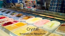  Presentation with ice cream popsicles organic dietary - Colorful presentation design enhanced with rows of ice cream behind backdrop and a yellow colored foreground