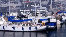  Presentation with trademark - Presentation theme with rows-of-luxury-yachts-anchored background and a ocean colored foreground