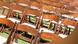  Presentation with wedding venue - PPT theme enhanced with rows-of-wooden-event-chairs background and a red colored foreground