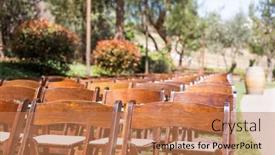  Presentation with wedding venue - Presentation theme with rows-of-wooden-event-chairs background and a coral colored foreground