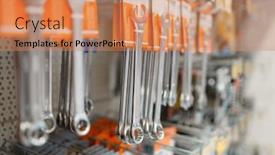  Presentation with hardware - Beautiful slides featuring rows of wrenches in hardware store closeup view backdrop and a coral colored foreground