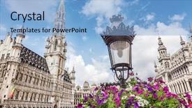  Presentation with royal blue - Beautiful PPT theme featuring royal blue - grand place in brussels belgium backdrop and a light blue colored foreground