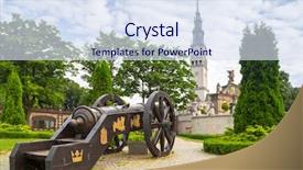  Presentation with city tranffic jams - PPT theme enhanced with royal blue - jasna gora monastery in czestochowa background and a sky blue colored foreground
