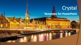  Presentation with cityscape - Presentation theme enhanced with royal family - copenhagen cityscape at twilight night background and a ocean colored foreground