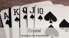  Presentation with playing cards - Amazing presentation theme having royal flush - playing cards on wooden table backdrop and a light gray colored foreground