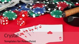 Presentation with poker - PPT theme enhanced with royal flush on a red poker table close-up background and a coral colored foreground