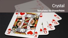  Presentation with poker - Presentation theme consisting of royal flush poker combination shallow focus depth on front sides of cards background and a gray colored foreground