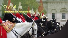  Presentation with royal - Audience pleasing theme consisting of royal-horse-guards-in-london backdrop and a tawny brown colored foreground