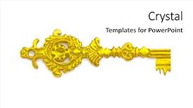  Presentation with hotel key - Presentation theme having royal hotel - antique medieval golden key background and a white colored foreground