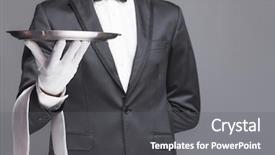  Presentation with butler - Presentation design enhanced with royal hotel - closeup of a butler holding background and a gray colored foreground