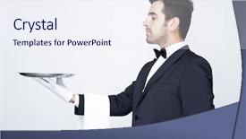  Presentation with silver tsunami geriatrics - Cool new PPT layouts with royal hotel - handsome waiter holding an empty backdrop and a sky blue colored foreground